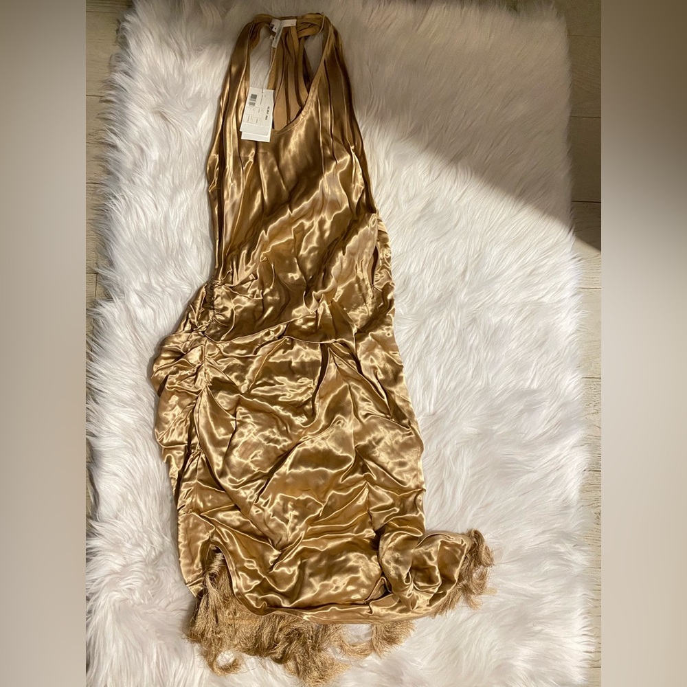 Helmut Lang long cocktail tassel dress